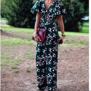 H & M green floral jumpsuit